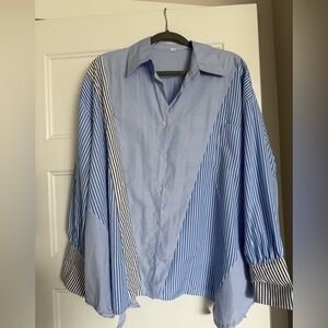 ASOS Men's Blue and White Striped Casual Shirt